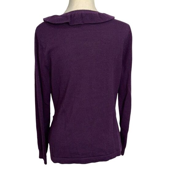 Fenn Wright Manson 100% Italian Merino Wool Solid Purple front tie Blouse size L - Picture 5 of 9